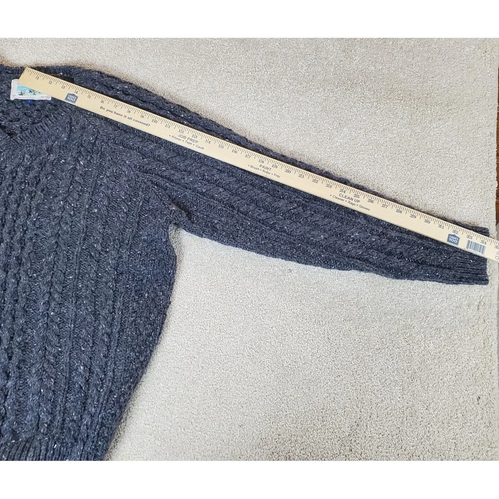 NOAH Wild Atlantic Donegal Wool Cable Knit Sweater Gray Speckle V Neck SZ Large